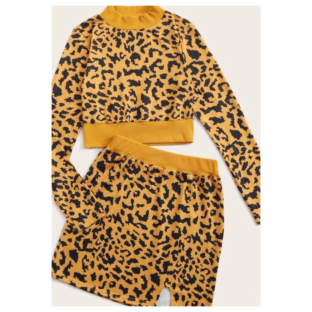 Leopard Print Mock Collar Sweater & Skirt Set - Picture 4 of 8
